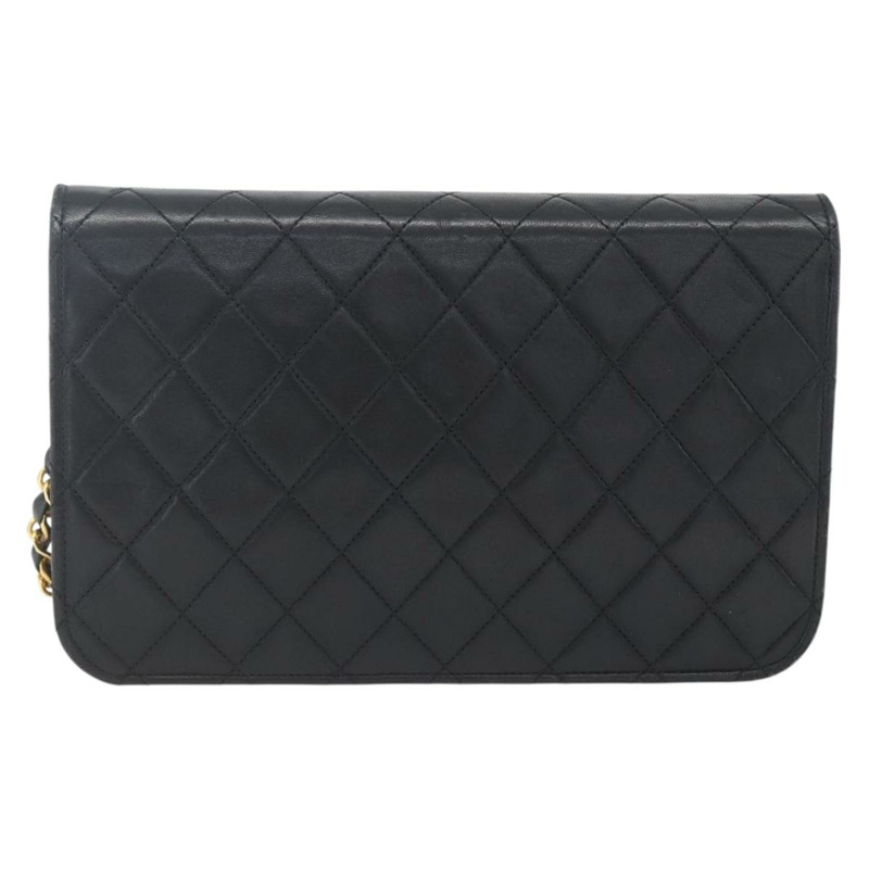 【日本直送】香奈兒 Matelasse 鏈條肩背包 羊皮 金色 黑色 CC 標誌 Auth 162543-1