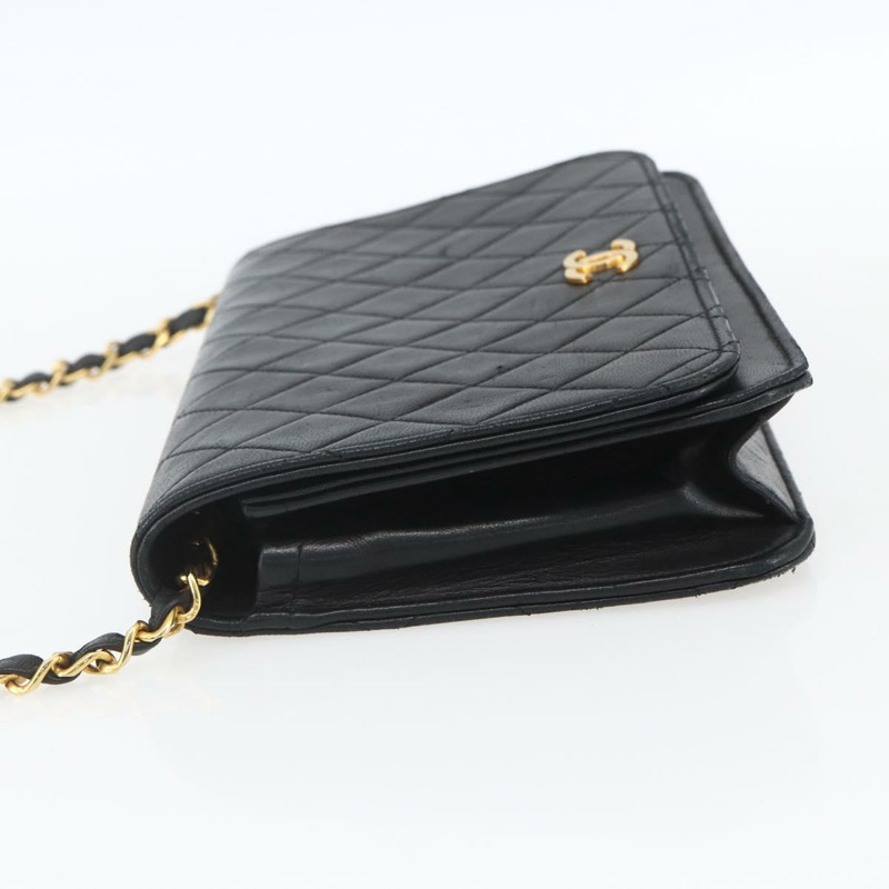 【日本直送】香奈兒 Matelasse 鏈條肩背包 羊皮 金色 黑色 CC 標誌 Auth 162543-2