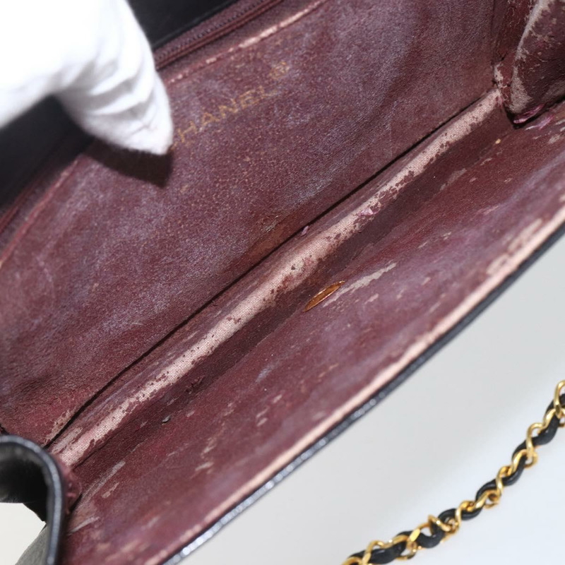 【日本直送】香奈兒 Matelasse 鏈條肩背包 羊皮 金色 黑色 CC 標誌 Auth 162543-9