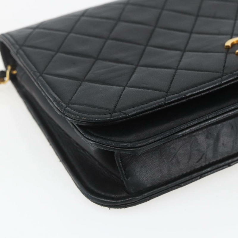 【日本直送】香奈兒 Matelasse 鏈條肩背包 羊皮 金色 黑色 CC 標誌 Auth 162543-13