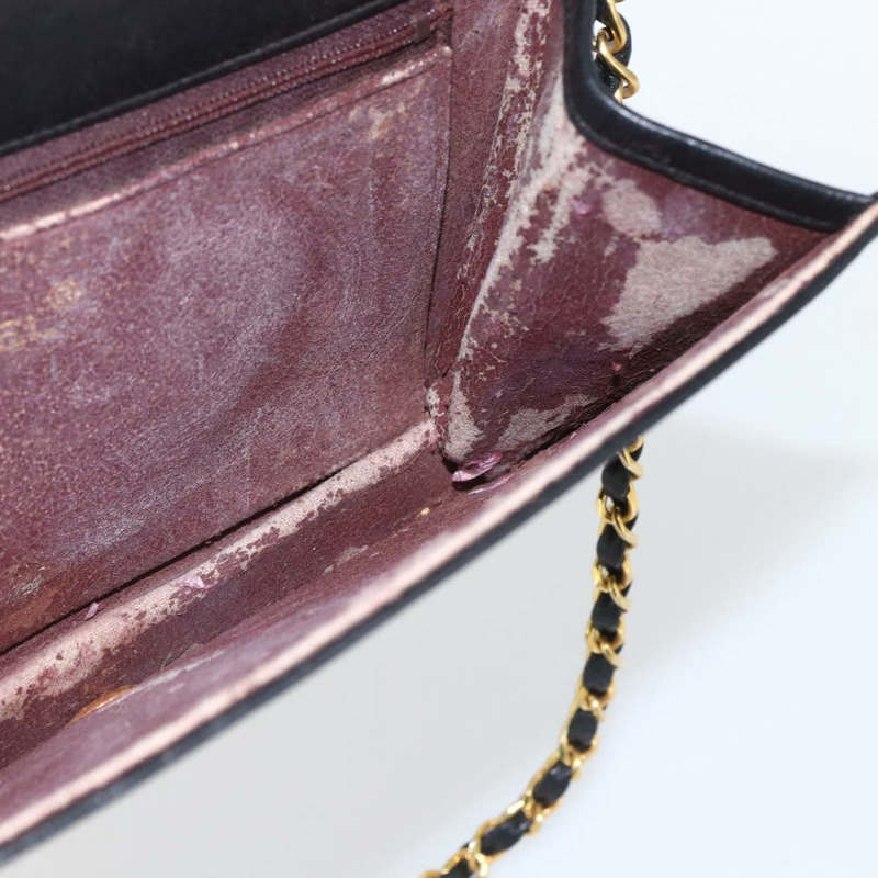 【日本直送】香奈兒 Matelasse 鏈條肩背包 羊皮 金色 黑色 CC 標誌 Auth 162543-18