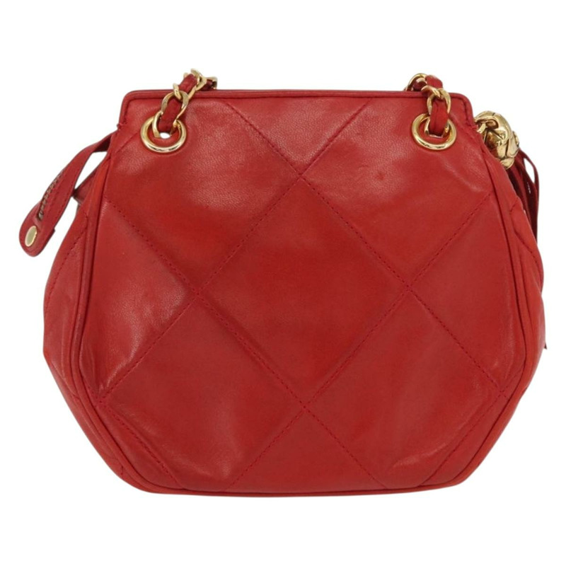 【日本直送】香奈兒 (CHANEL) 鏈條肩背包,羊皮材質,紅色,金色雙C標誌,正品編號 161493V-1