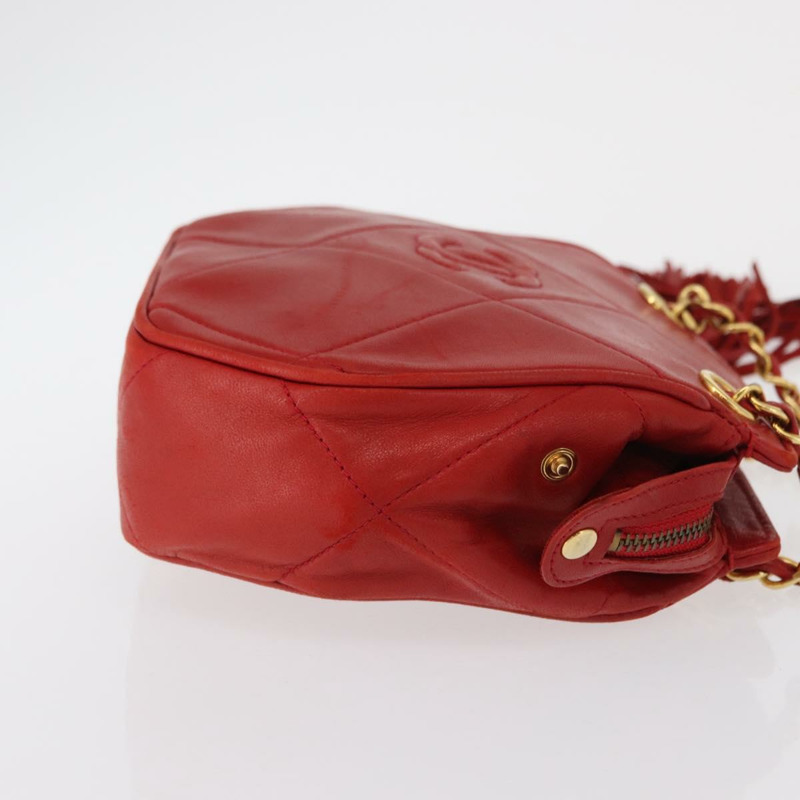 【日本直送】香奈兒 (CHANEL) 鏈條肩背包,羊皮材質,紅色,金色雙C標誌,正品編號 161493V-2