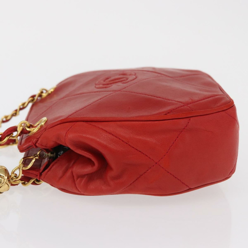 【日本直送】香奈兒 (CHANEL) 鏈條肩背包,羊皮材質,紅色,金色雙C標誌,正品編號 161493V-3