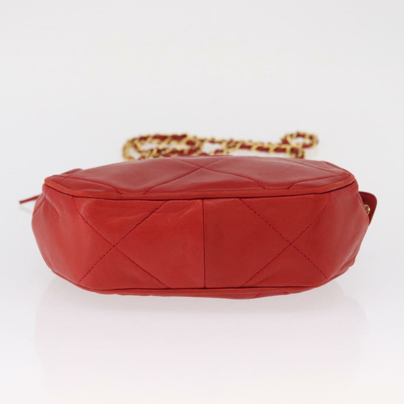 【日本直送】香奈兒 (CHANEL) 鏈條肩背包,羊皮材質,紅色,金色雙C標誌,正品編號 161493V-4