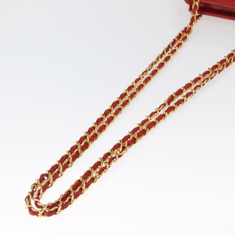 【日本直送】香奈兒 (CHANEL) 鏈條肩背包,羊皮材質,紅色,金色雙C標誌,正品編號 161493V-6