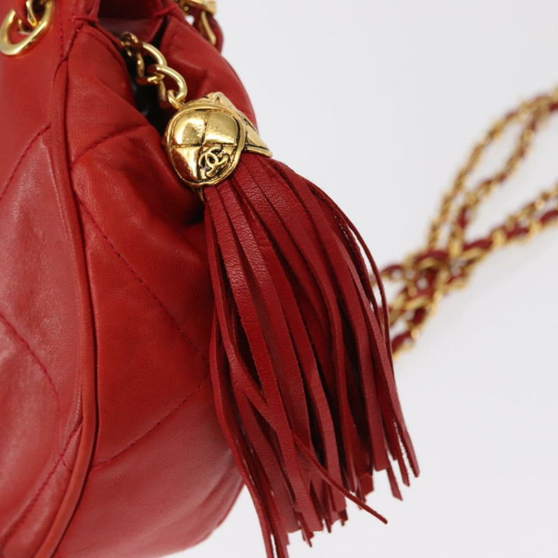 【日本直送】香奈兒 (CHANEL) 鏈條肩背包,羊皮材質,紅色,金色雙C標誌,正品編號 161493V-7