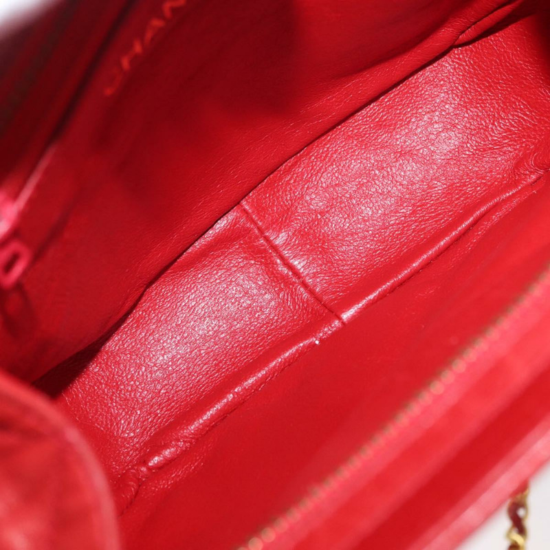 【日本直送】香奈兒 (CHANEL) 鏈條肩背包,羊皮材質,紅色,金色雙C標誌,正品編號 161493V-8