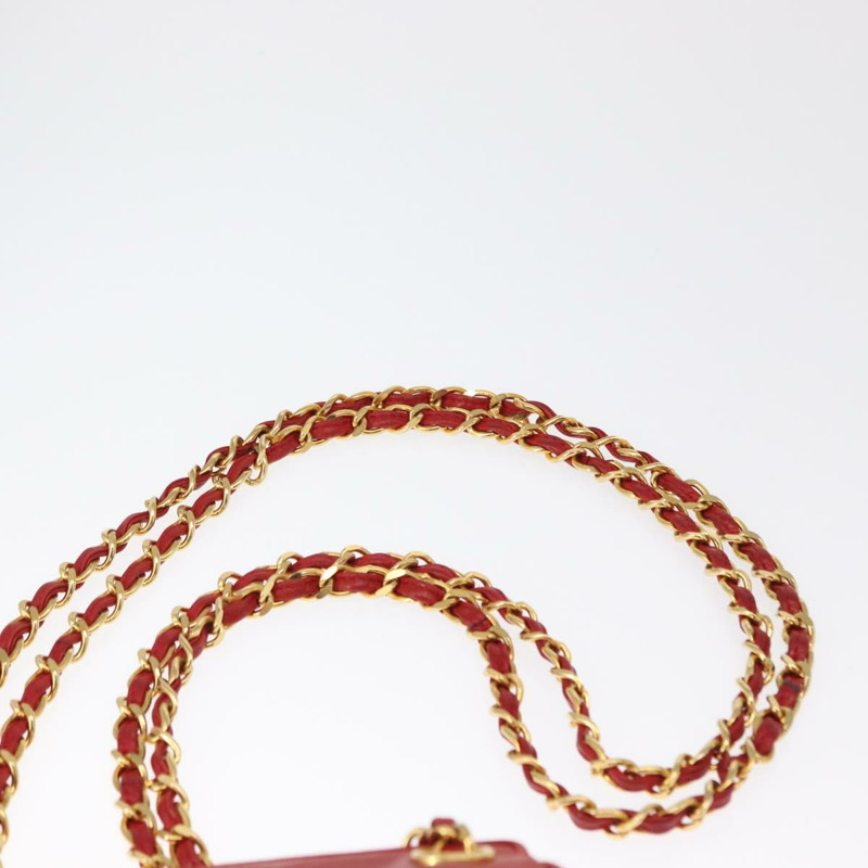 【日本直送】香奈兒 (CHANEL) 鏈條肩背包,羊皮材質,紅色,金色雙C標誌,正品編號 161493V-13