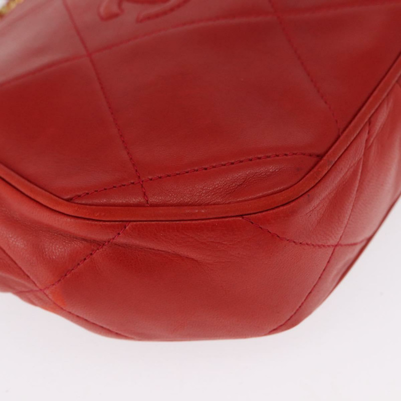 【日本直送】香奈兒 (CHANEL) 鏈條肩背包,羊皮材質,紅色,金色雙C標誌,正品編號 161493V-14