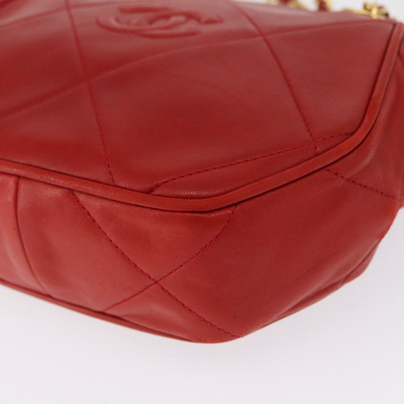 【日本直送】香奈兒 (CHANEL) 鏈條肩背包,羊皮材質,紅色,金色雙C標誌,正品編號 161493V-15