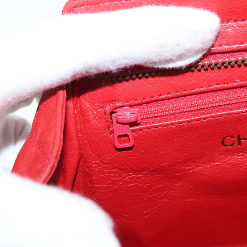 【日本直送】香奈兒 (CHANEL) 鏈條肩背包,羊皮材質,紅色,金色雙C標誌,正品編號 161493V-21