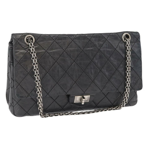 香奈兒 (CHANEL) 鏈條雙蓋絎縫 28 2.55 包 黑色皮革 CC 標誌 Auth 161671V