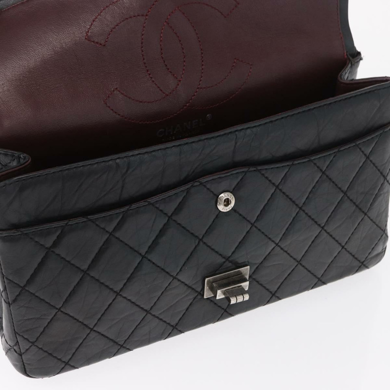 【日本直送】香奈兒鏈條雙蓋絎縫28/2.55包,黑色皮革,CC標誌,正品編號161671V-22