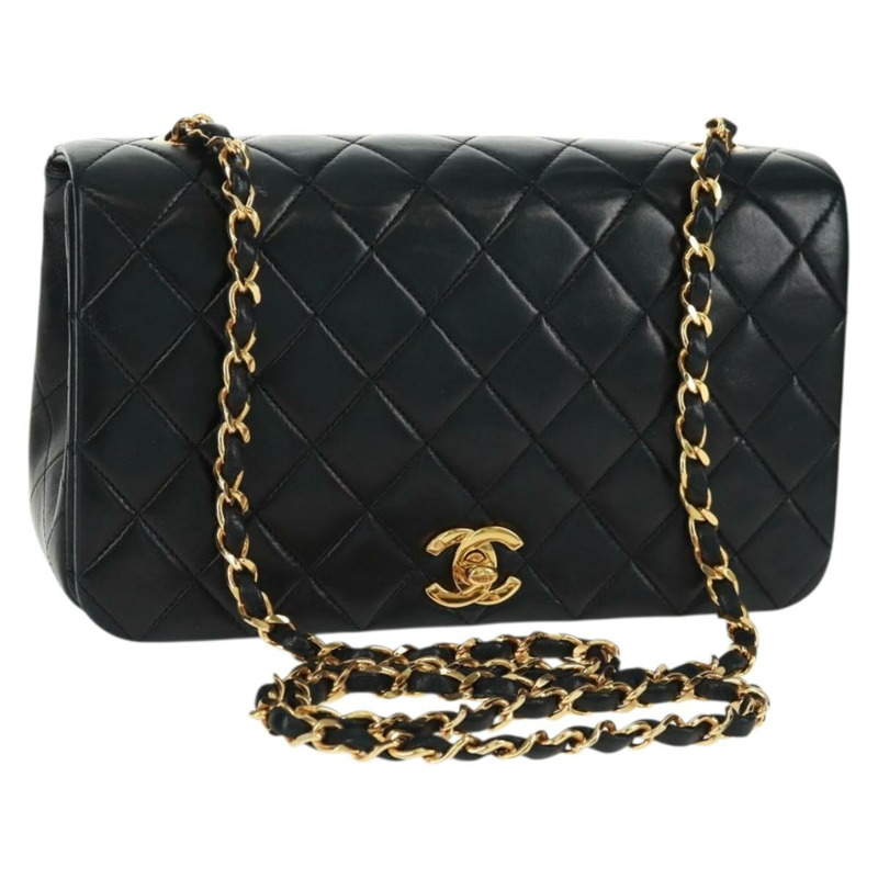 【日本直送】香奈兒 (CHANEL) 絎縫鏈條單肩包,羊皮材質,黑色,金色雙C標誌,貨號 157515SM-0