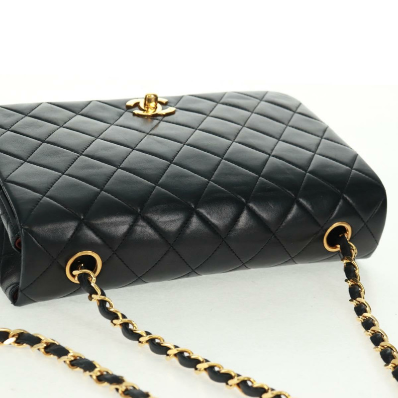 【日本直送】香奈兒 (CHANEL) 絎縫鏈條單肩包,羊皮材質,黑色,金色雙C標誌,貨號 157515SM-5