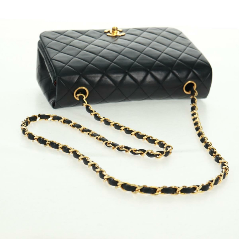 【日本直送】香奈兒 (CHANEL) 絎縫鏈條單肩包,羊皮材質,黑色,金色雙C標誌,貨號 157515SM-6