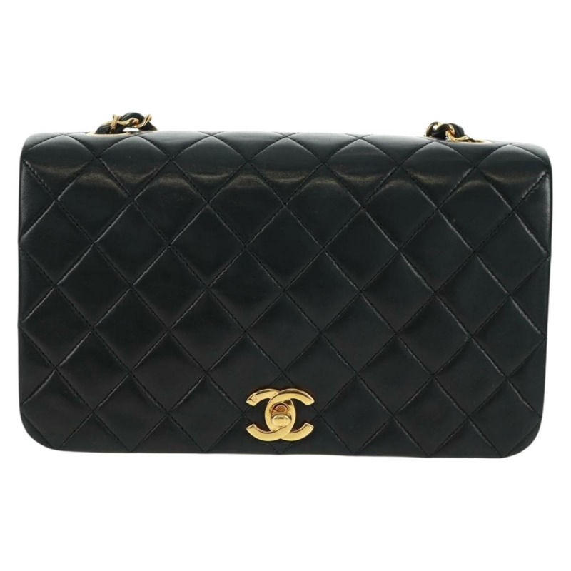 【日本直送】香奈兒 (CHANEL) 絎縫鏈條單肩包,羊皮材質,黑色,金色雙C標誌,貨號 157515SM-12