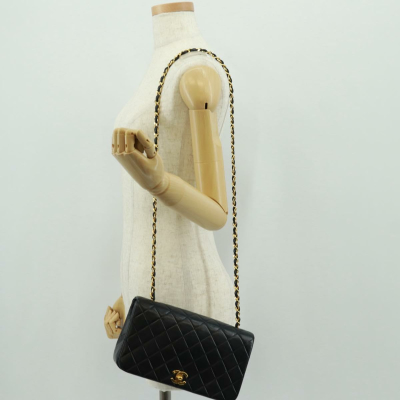 【日本直送】香奈兒 (CHANEL) 絎縫鏈條單肩包,羊皮材質,黑色,金色雙C標誌,貨號 157515SM-26