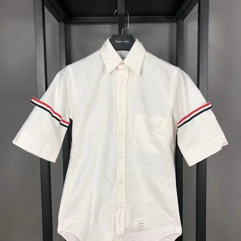 Thom Browne 男款 雙袖標 牛律布 短袖襯衫 #1 2 3 4-0