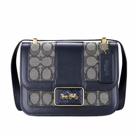 Coach 女士 深藍色徽標提花單肩包均碼碼長：18cm,寬：8cm,高：13.5cm