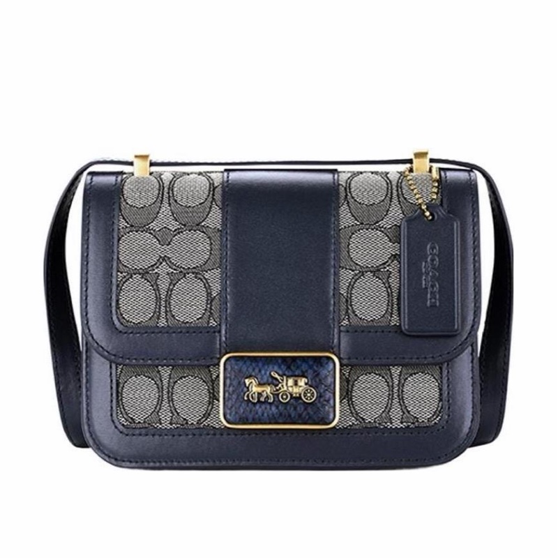 Coach 女士 深藍色徽標提花單肩包均碼碼長:18cm,寬:8cm,高:13.5cm-0