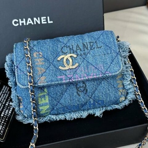 香奈兒Chanel 藍色牛仔印花mini鏈條包