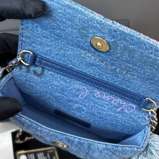 香奈兒Chanel 藍色牛仔印花mini鏈條包-8