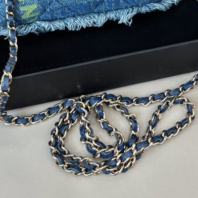 香奈兒Chanel 藍色牛仔印花mini鏈條包-9