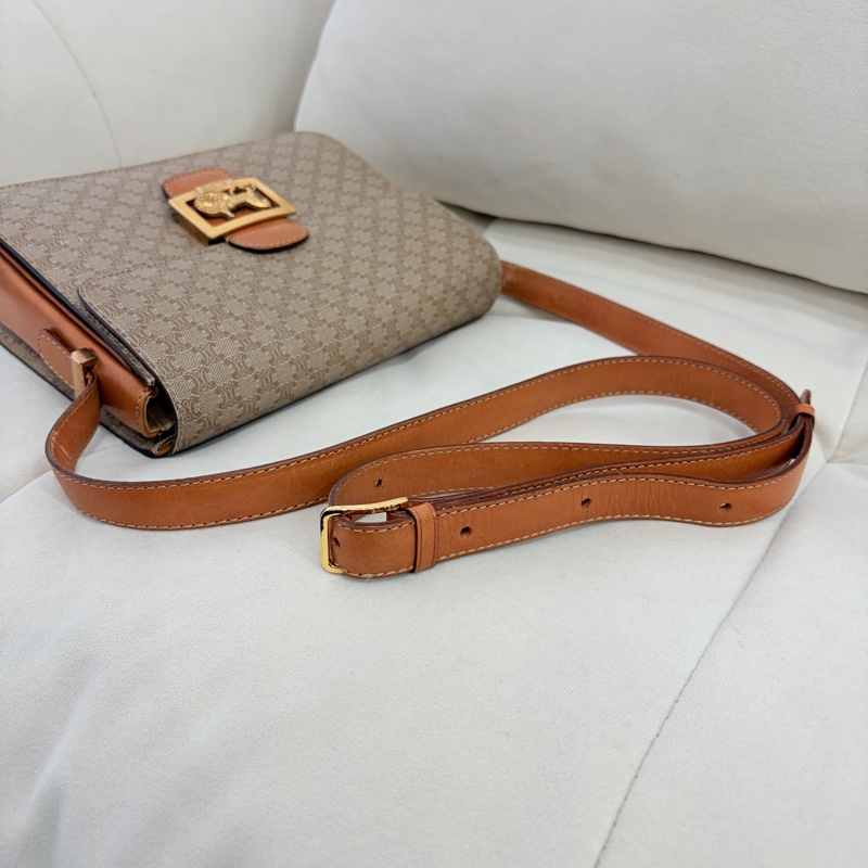 Celine 米色中古馬車扣肩背包 米花 稀有-3