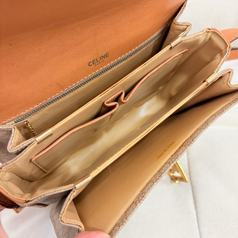 Celine 米色中古馬車扣肩背包 米花 稀有-16