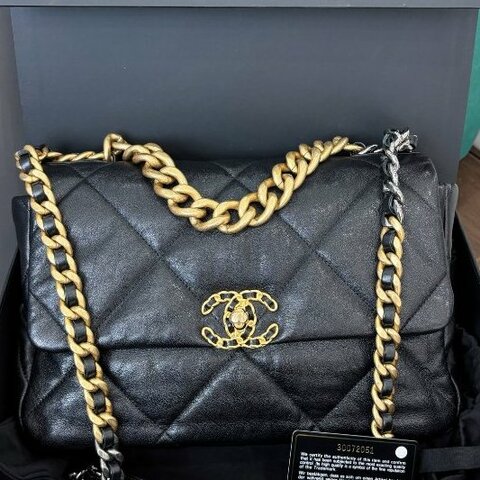 近新品 Chanel黑金19bag中號手提斜挎包