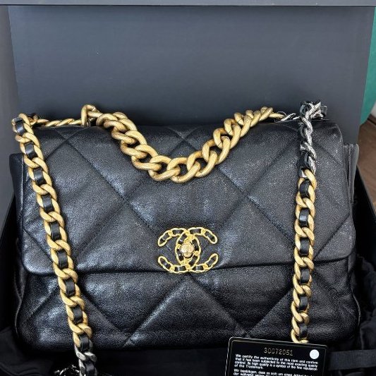 近新品 Chanel黑金19bag中號手提斜挎包-0