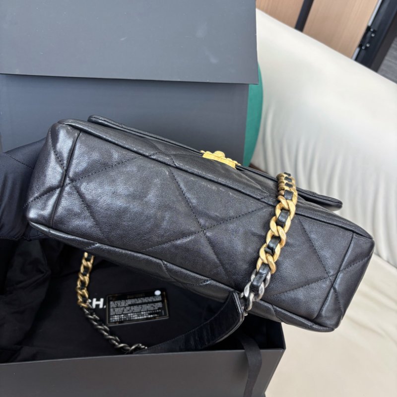 近新品 Chanel黑金19bag中號手提斜挎包-4