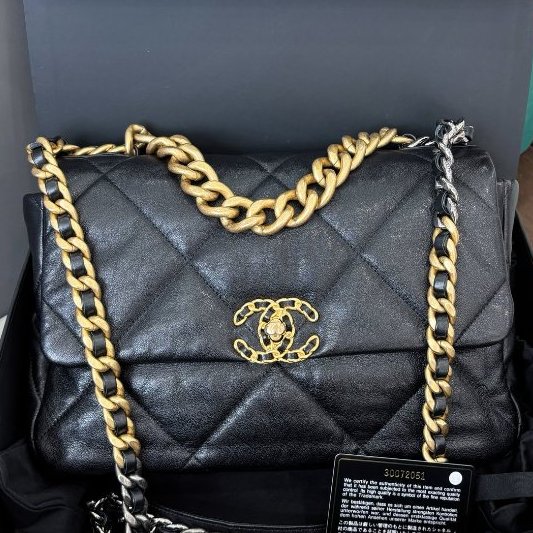 近新品 Chanel黑金19bag中號手提斜挎包-5
