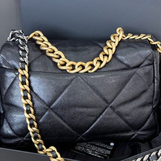 近新品 Chanel黑金19bag中號手提斜挎包-6