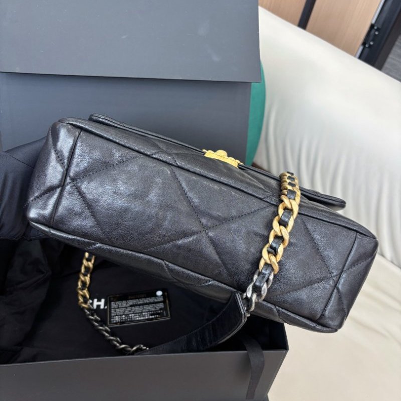 近新品 Chanel黑金19bag中號手提斜挎包-7