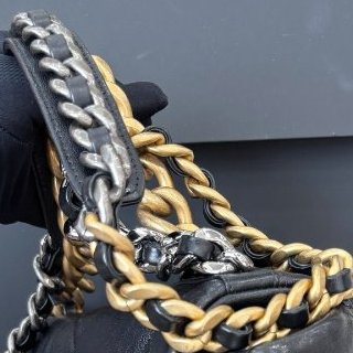 近新品 Chanel黑金19bag中號手提斜挎包-9