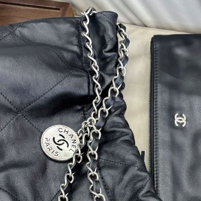 芯片款 香奈兒Chanel黑銀大號22bag鏈條包-9
