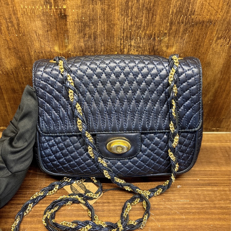 Bally 藍色菱格紋鏈條包-0