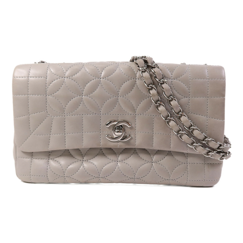 CHANEL 羊皮皮革Chain Shoulder銀扣鏈帶肩背袋-0