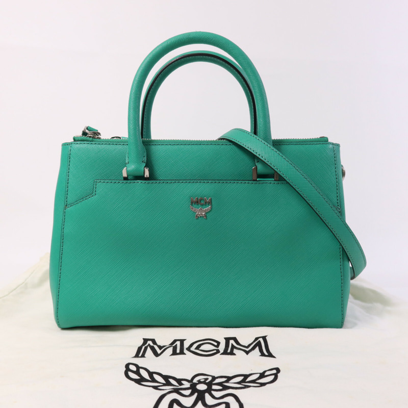 MCM 牛皮皮革2 Way Shoulder Bag銀扣手挽肩背兩用袋-8