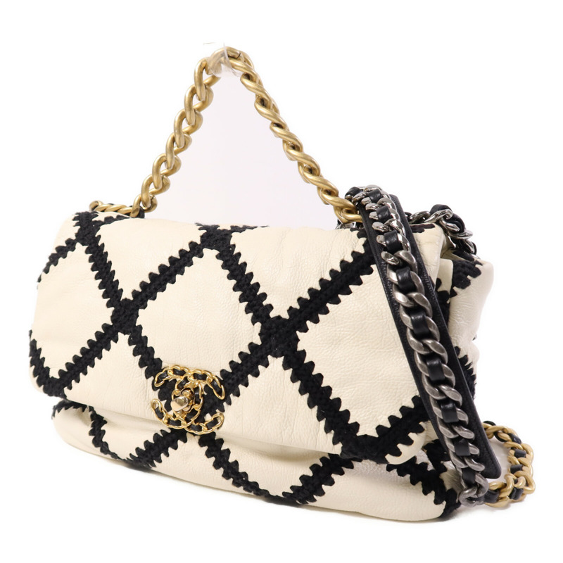 CHANEL 牛皮皮革Chanel 19 Large金扣鏈帶手挽肩背兩用袋-2