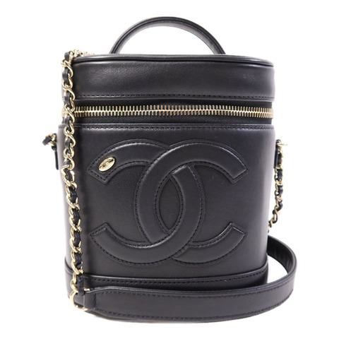 CHANEL 羊皮皮革Vanity Case金扣鏈帶手挽肩背兩用袋