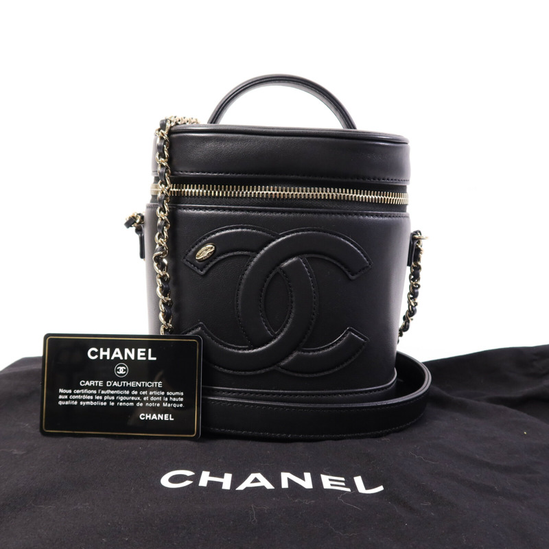 CHANEL 羊皮皮革Vanity Case金扣鏈帶手挽肩背兩用袋-9