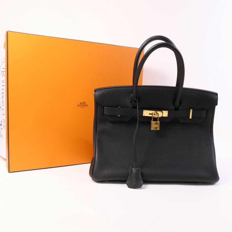HERMES Togo皮革Birkin 30金扣手挽袋Noir-9