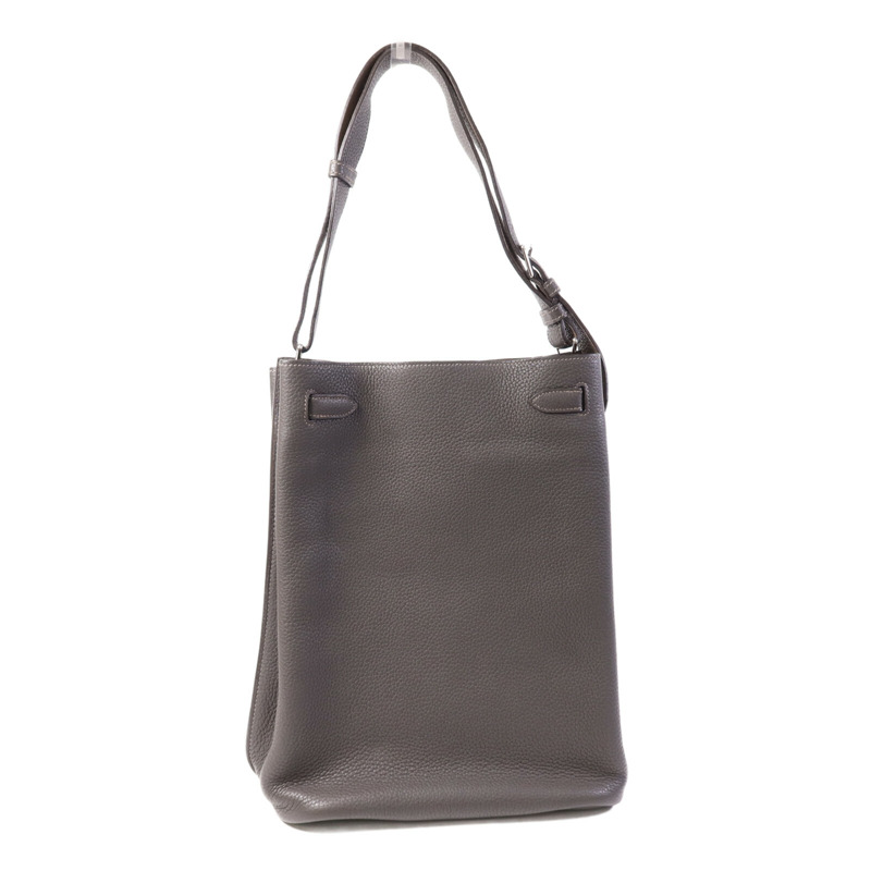 HERMES Clemence皮革So Kelly 26銀扣肩背袋Etain/Etoupe-1