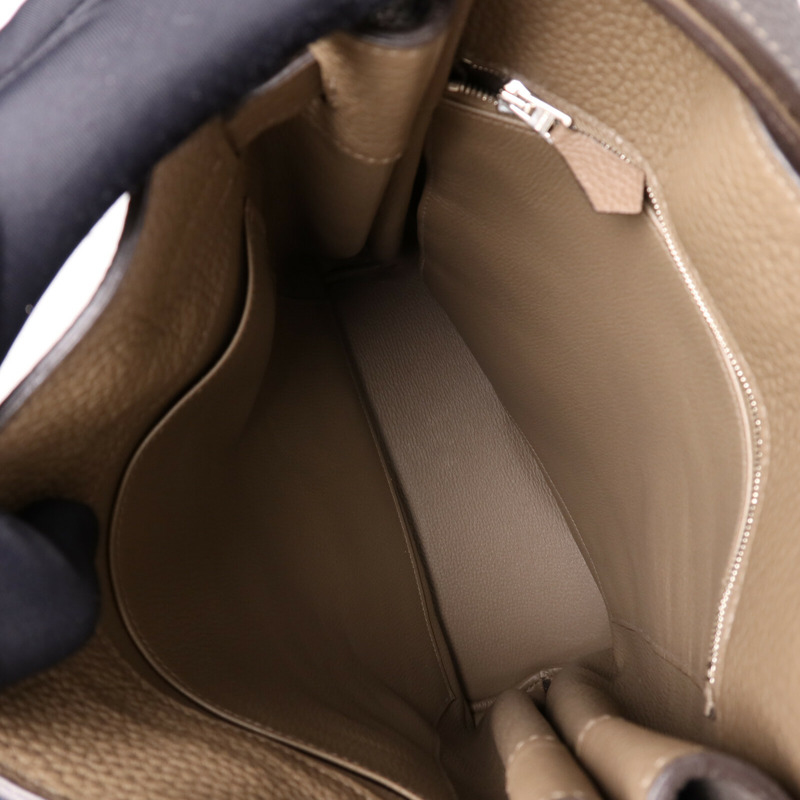 HERMES Clemence皮革So Kelly 26銀扣肩背袋Etain/Etoupe-4