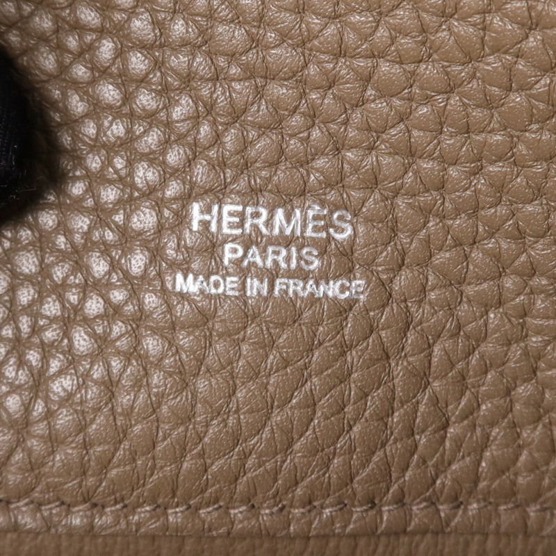 HERMES Clemence皮革So Kelly 26銀扣肩背袋Etain/Etoupe-5