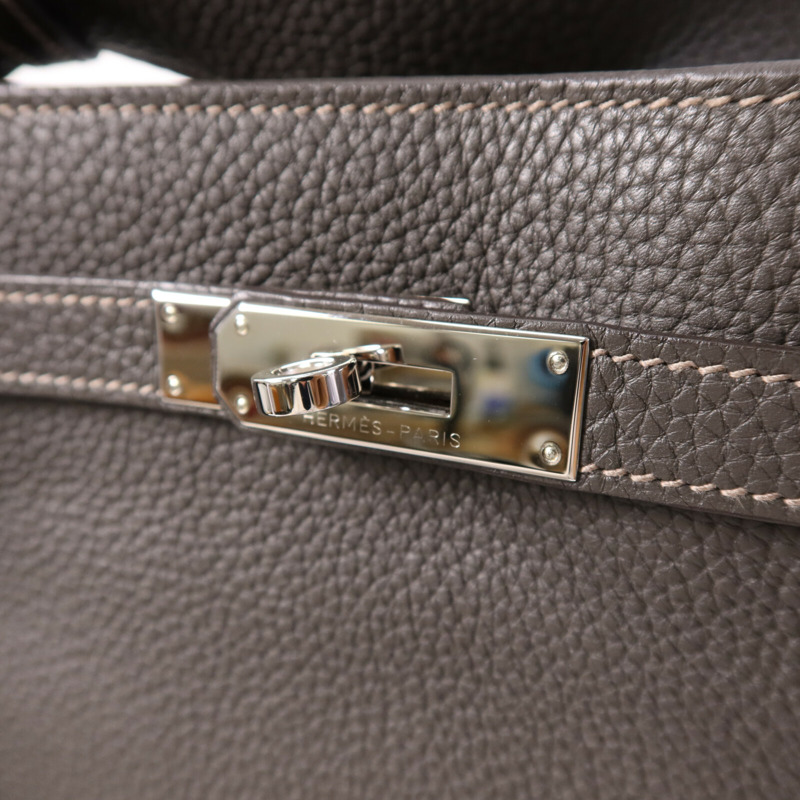 HERMES Clemence皮革So Kelly 26銀扣肩背袋Etain/Etoupe-6